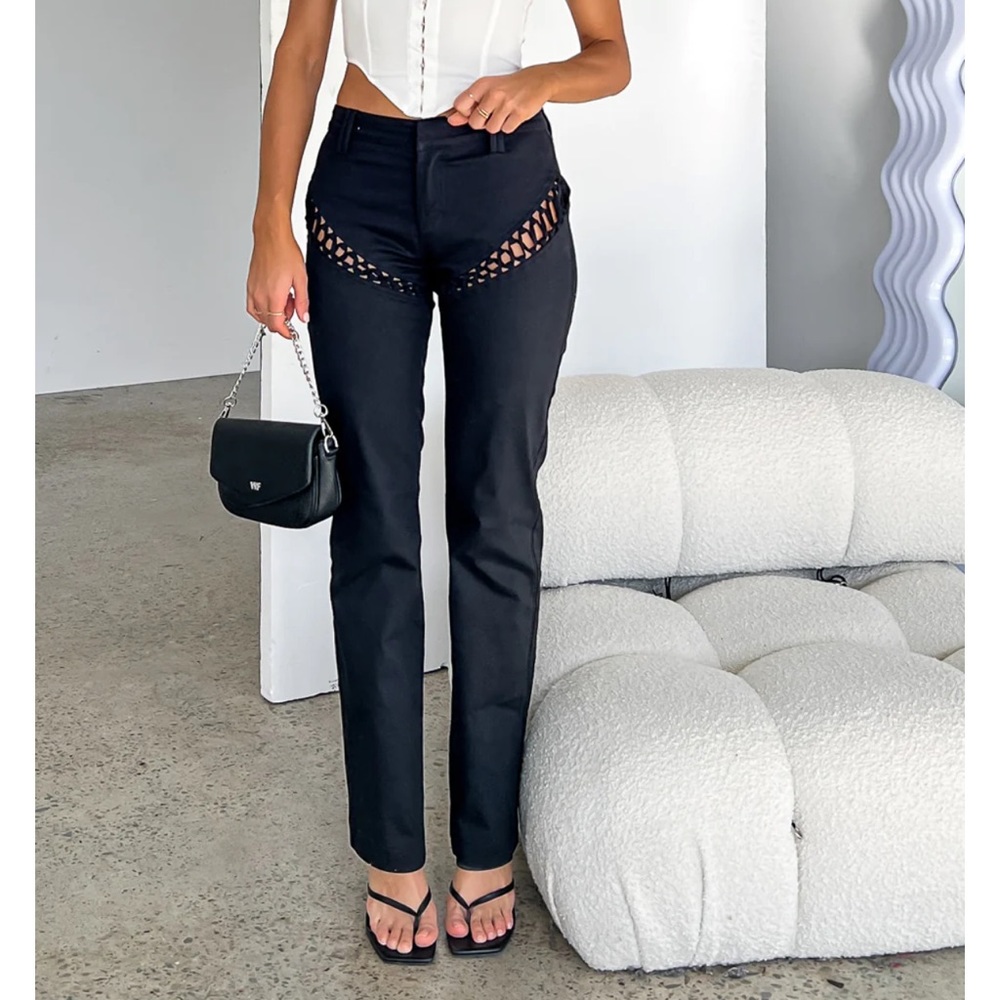 White Fox black trousers with cutout detail- size Medium- NWT